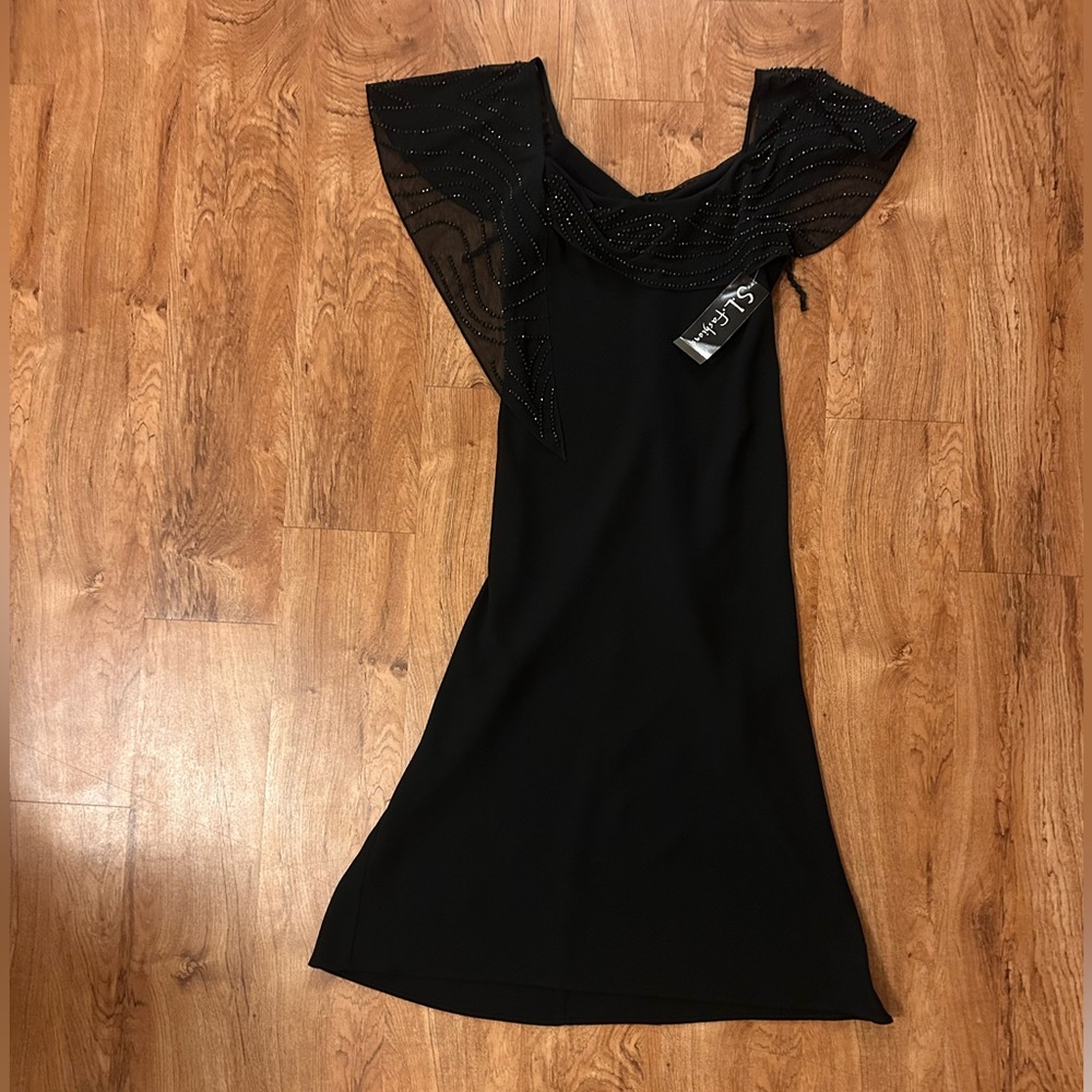 Vintage NWT Black Beaded Evening Dress